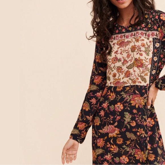 Anthropologie x Kachel Mixed Floral Print Long-Sleeve Midi Dress Black Sz 2 EUC - Picture 15 of 16